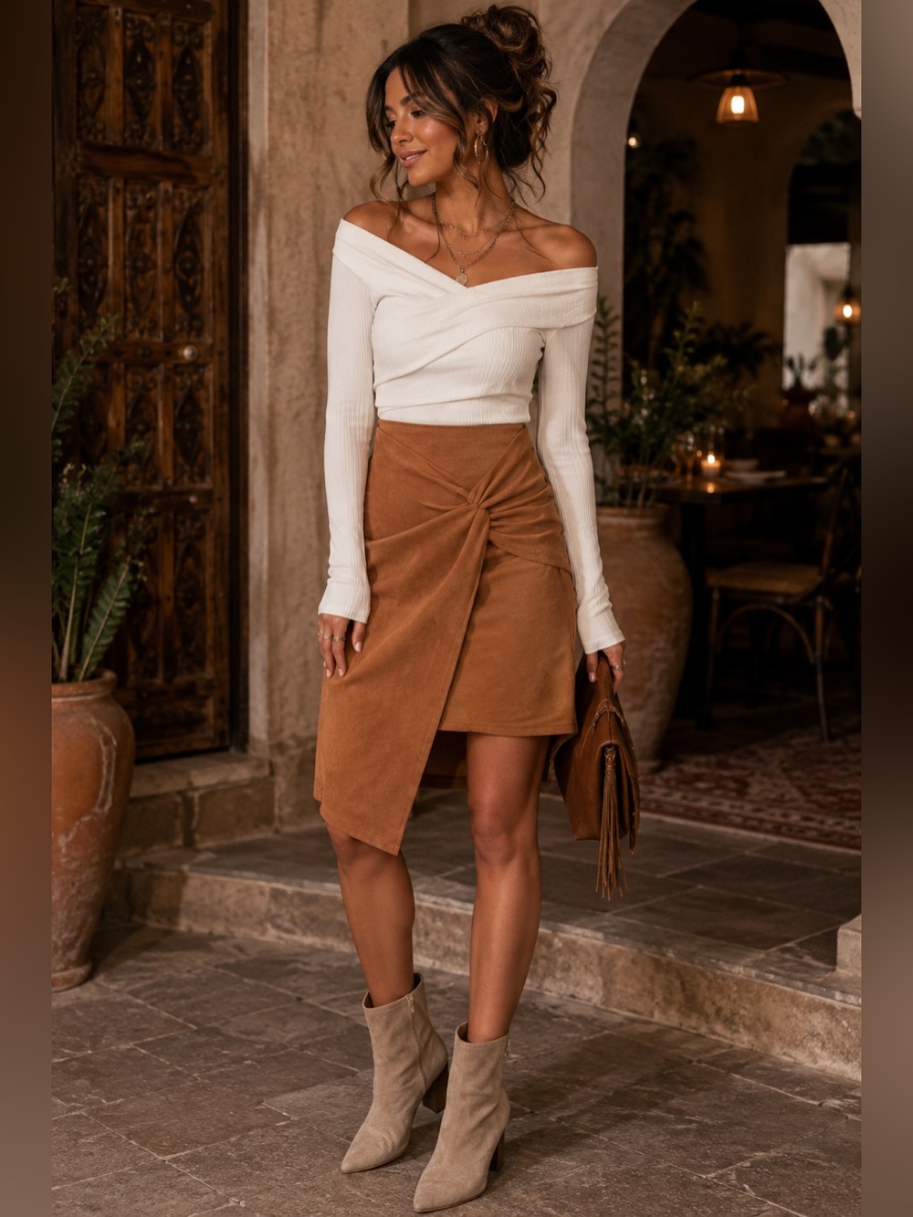 Faux Suede A-line Skirt